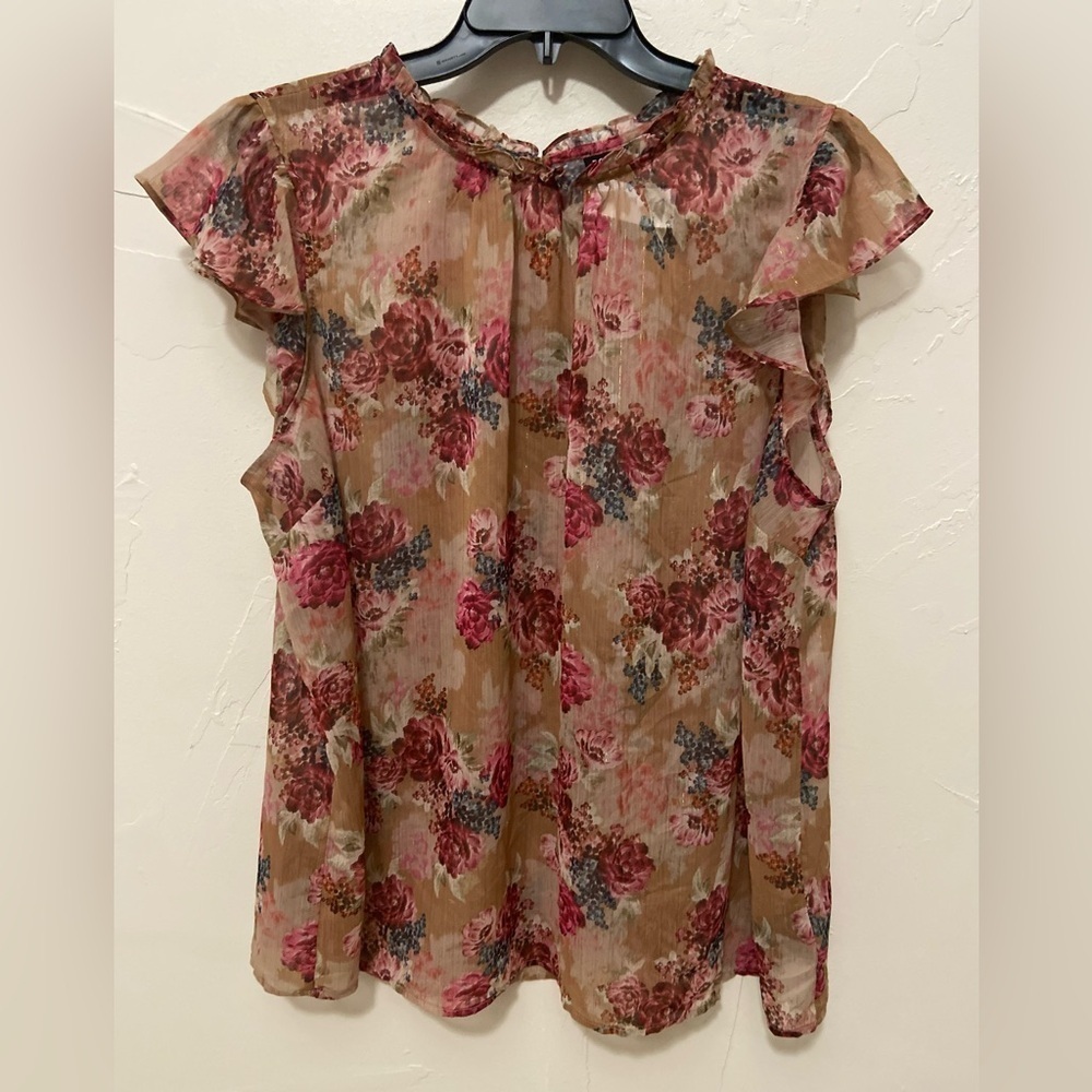 Torrid~Semi-Sheer~Vibrant Colorful Floral~Tunic Top~Ruffle Neck & Sleeve~Size 1X